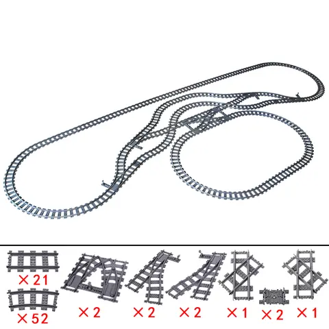 MOC Creative Expert Ideas City Train Tracks Straight Curved Switch Crossings Rails Bricks Building Blocks DIY Toys for kids gift