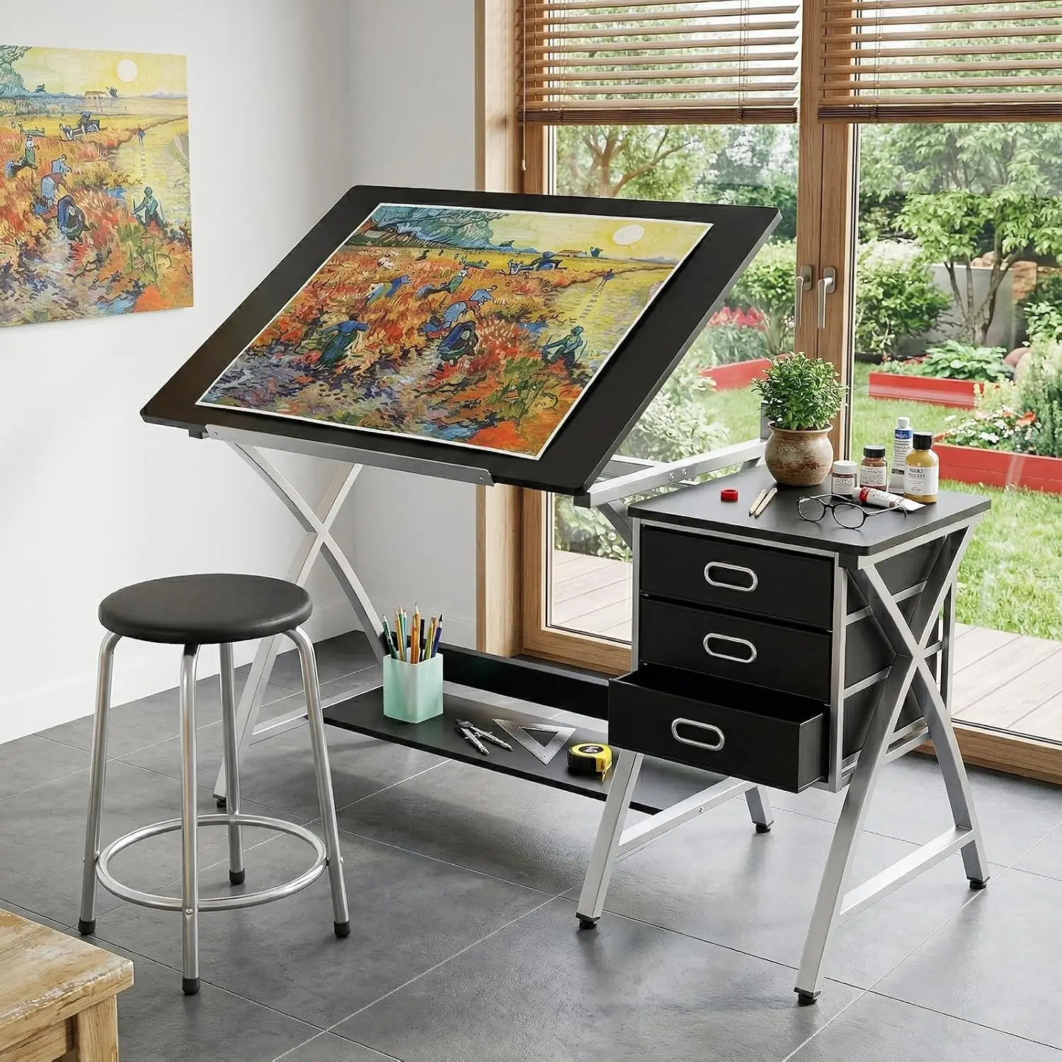 Adjustable Drafting Computer Desk with Stool and 3 Drawers – Tilting Workstation for Artists & Home Office –, Customized
Adjustable Drafting Computer Desk with Stool and 3 Drawers – Tilting Workstation for Artists & Home Office –, Customized