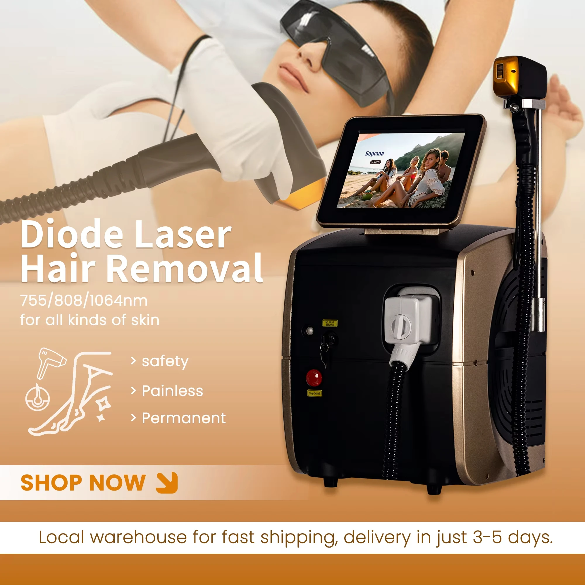 Диодный лазер 808 нм, машина для удаления волос, безболезненный уход за телом, оборудование для депиляции, высокая мощность, 3-волновые лазерные устройства для удаления волос
Диодный лазер 808 нм, машина для удаления волос, безболезненный уход за телом, оборудование для депиляции, высокая мощность, 3-волновые лазерные устройства для удаления волос