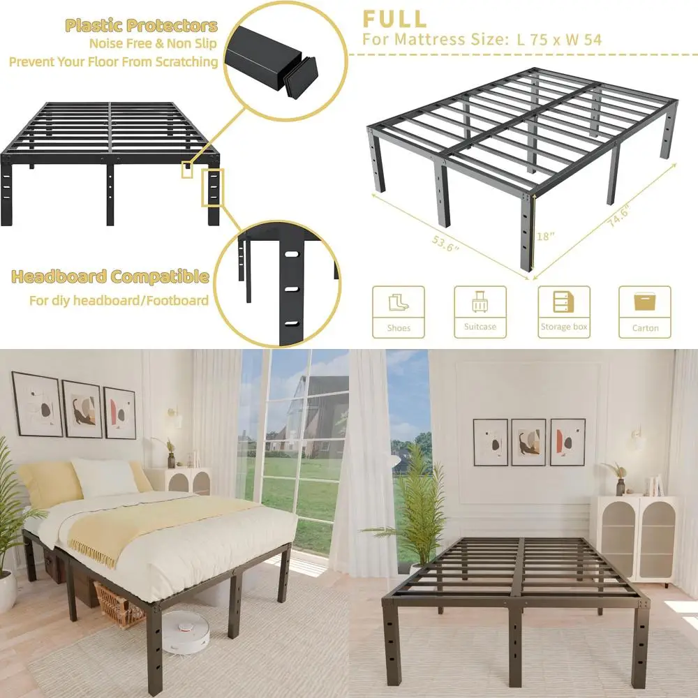 18 Metal Full Size Bed Frame - Black, Heavy Duty Steel Slats, Easy Assembly, Noiseless, No Box Spring Needed
18 Metal Full Size Bed Frame - Black, Heavy Duty Steel Slats, Easy Assembly, Noiseless, No Box Spring Needed