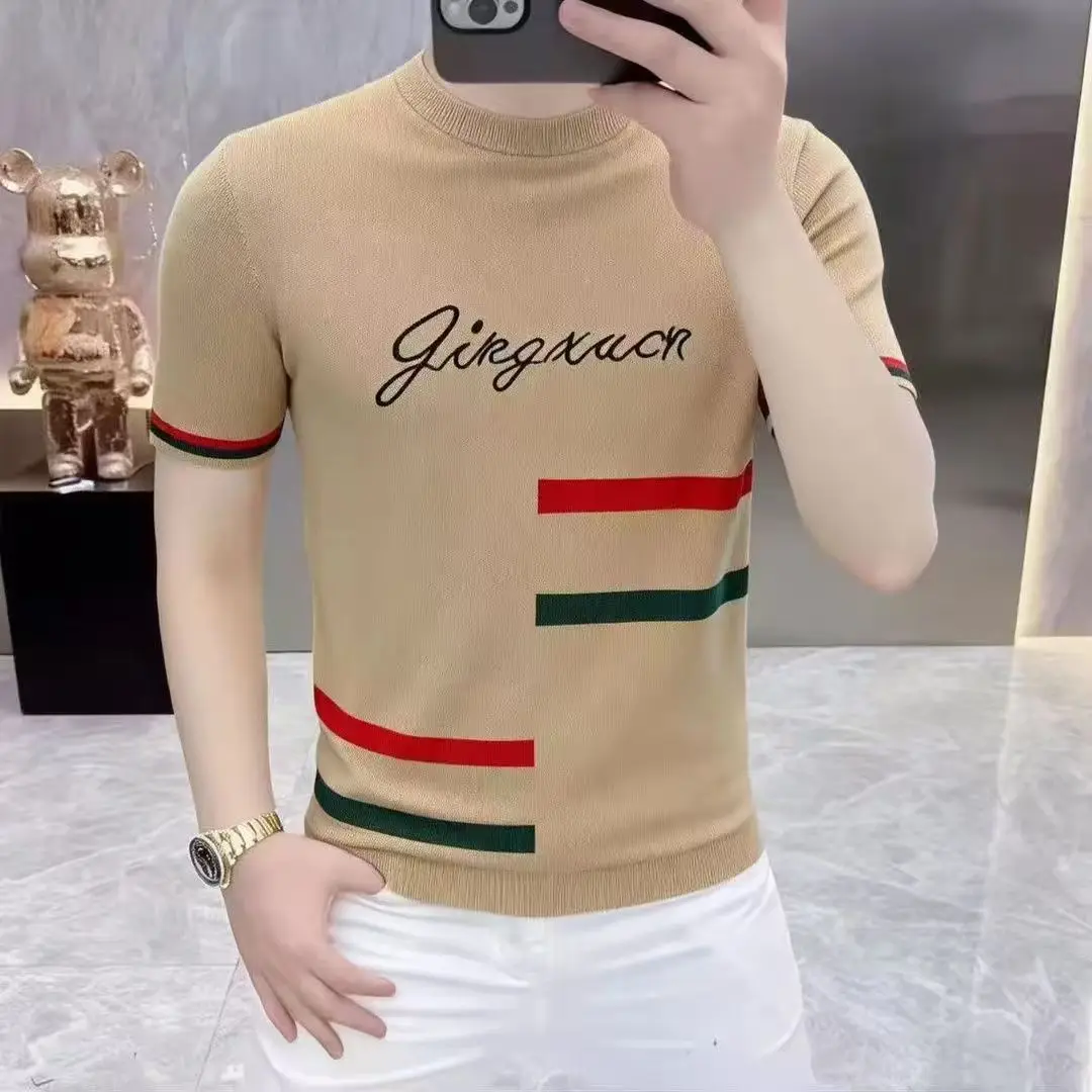 Summer Jacquard Knitted T-shirt Men Ice Silk Breathable Short Sleeve Casual Tshirts Versatile O-neck Streetwear Tees 2026
Summer Jacquard Knitted T-shirt Men Ice Silk Breathable Short Sleeve Casual Tshirts Versatile O-neck Streetwear Tees 2026