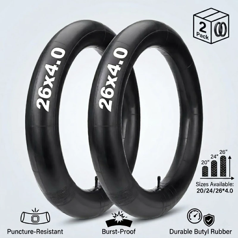 2PCS Fat Bike Inner Tube 20x4.0 24x4.0 26x4.0 Rubber Bicycle Tyres Tubes for Snow Beach Cruiser Mountain Electric Bike E-Bike
2PCS Fat Bike Inner Tube 20x4.0 24x4.0 26x4.0 Rubber Bicycle Tyres Tubes for Snow Beach Cruiser Mountain Electric Bike E-Bike