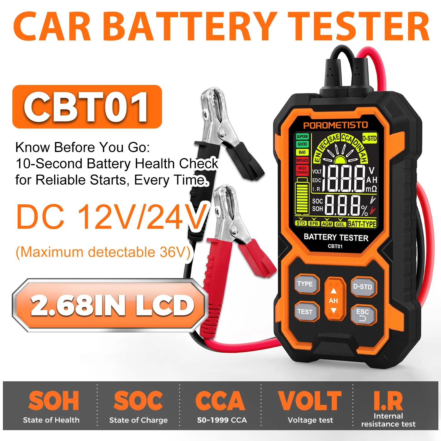 Smart Car Battery Tester 12/24V Digital Car Battery Capacity Tester Analyzer Auto Lead-acid Batteries Diagnostic Battery Monitor
Smart Car Battery Tester 12/24V Digital Car Battery Capacity Tester Analyzer Auto Lead-acid Batteries Diagnostic Battery Monitor