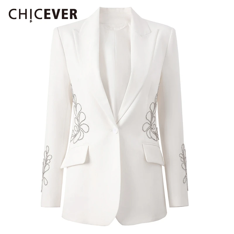CHICEVER White Spliced Sequins Blazers for Women Botched Collar Long Sleeve Patchowrk Single Button Coats Female Fashion 2025 
CHICEVER White Spliced Sequins Blazers for Women Botched Collar Long Sleeve Patchowrk Single Button Coats Female Fashion 2025
