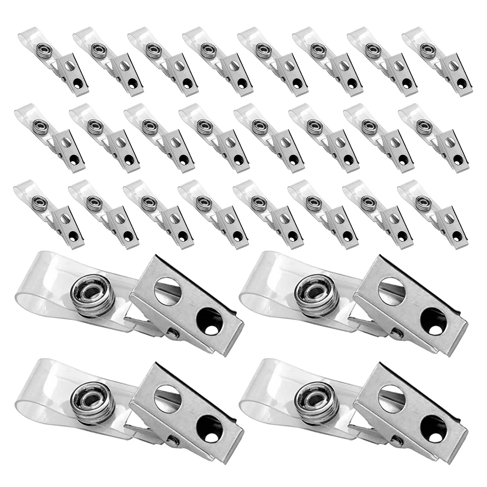 250Pcs Badge Clips Double Hole Metal Id Card Holders with Clear PVC Straps Work Name Tag Clips Secure Fasteners for Office
250Pcs Badge Clips Double Hole Metal Id Card Holders with Clear PVC Straps Work Name Tag Clips Secure Fasteners for Office