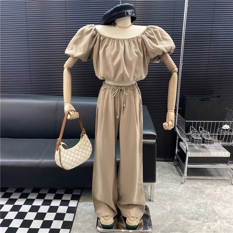 Pure Sexy Suit Women's Summer Off Shoulder Short-sleeved Shirt Elastic Waist Wide Leg Mop Pants Two-piece Set Female Clothes
Pure Sexy Suit Women's Summer Off Shoulder Short-sleeved Shirt Elastic Waist Wide Leg Mop Pants Two-piece Set Female Clothes
