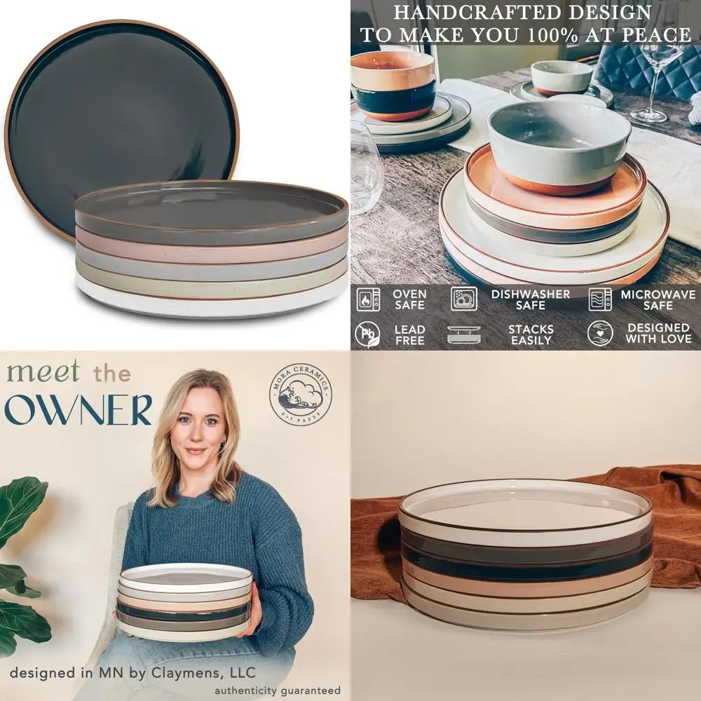 ceramic flat dinner plates set of 6, 10.5 in high edge dish set - microwave, oven, and dishwasher safe, scratch resistant, mode
ceramic flat dinner plates set of 6, 10.5 in high edge dish set - microwave, oven, and dishwasher safe, scratch resistant, mode
