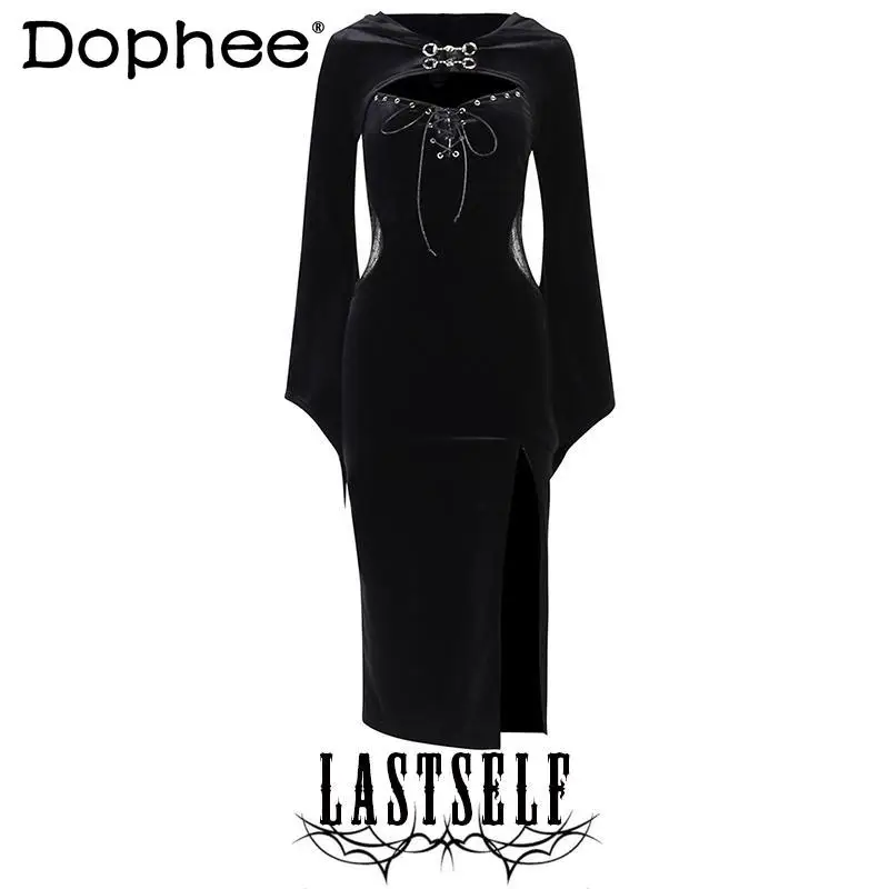 2025 New Elegant Retro Lady Halloween Temperament Hooded Dress Bell Sleeve Sweet Cool Girl Dark Lolita Strap Two-Piece Set
2025 New Elegant Retro Lady Halloween Temperament Hooded Dress Bell Sleeve Sweet Cool Girl Dark Lolita Strap Two-Piece Set