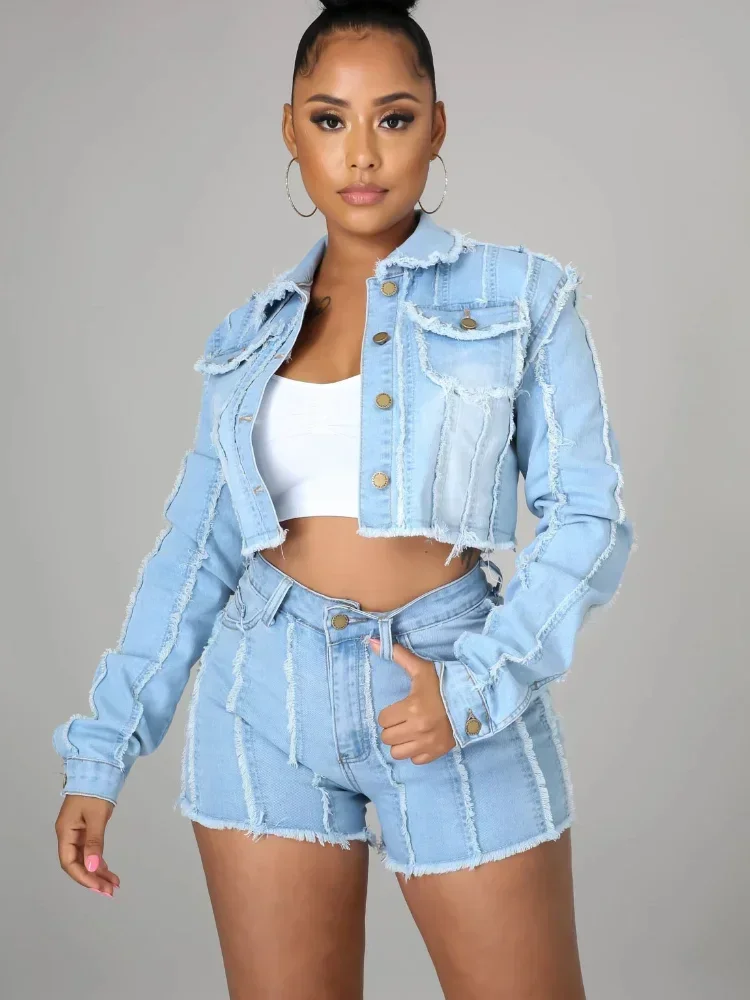 GUWU Casual Streetwear Women Jeans Two Piece Set Turn Down Collar Long Sleeve Jacket Coat + Shorts Denim Sportsuit Matching Set
GUWU Casual Streetwear Women Jeans Two Piece Set Turn Down Collar Long Sleeve Jacket Coat + Shorts Denim Sportsuit Matching Set