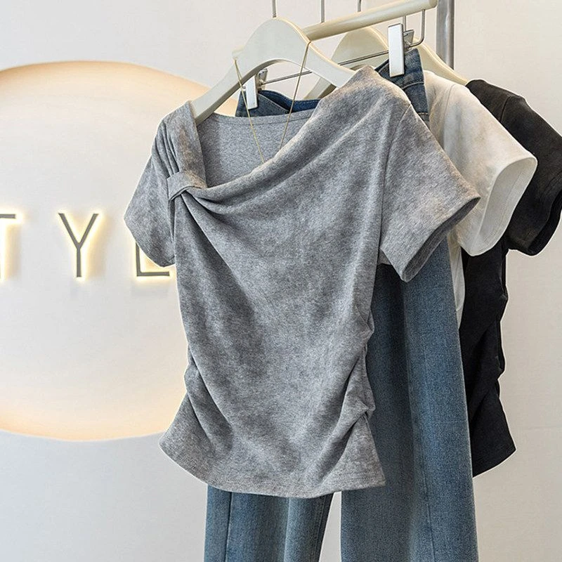 Slim Fit Short Sleeve T-Shirt Women's Summer New Style Waist Cinching Design Sensation Small Shirt Top Korean Style Commute
Slim Fit Short Sleeve T-Shirt Women's Summer New Style Waist Cinching Design Sensation Small Shirt Top Korean Style Commute