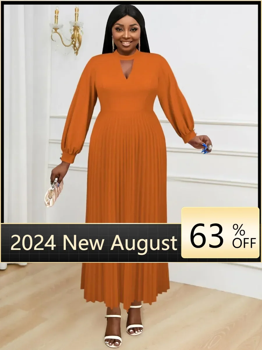 Plus Size Women Brown Maxi Pleated Party Dress Long Lantern Sleeve O Neck Cut Out Chest A-line Formal Church Robes New Gown 2024
Plus Size Women Brown Maxi Pleated Party Dress Long Lantern Sleeve O Neck Cut Out Chest A-line Formal Church Robes New Gown 2024
