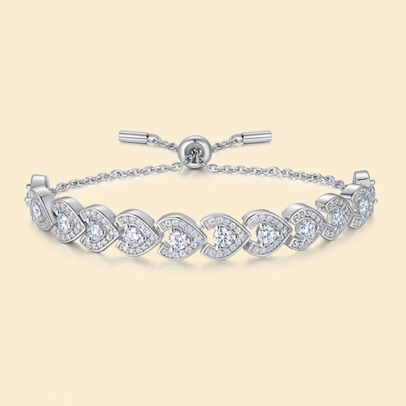 Full Iced Out D Color Moissanite Heart Chain Bracelet for Women 925 Sterling Silver Adjustable Bangles Pass Tester with Gra
Full Iced Out D Color Moissanite Heart Chain Bracelet for Women 925 Sterling Silver Adjustable Bangles Pass Tester with Gra