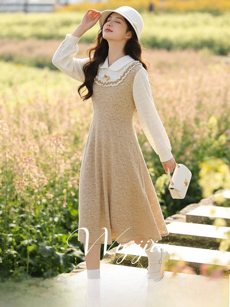 Winter New plus Size Women's Dress Lace Splicing Skirt Commute Style High Waist A-Line Long Sleeve Polyester Fiber Dress
Winter New plus Size Women's Dress Lace Splicing Skirt Commute Style High Waist A-Line Long Sleeve Polyester Fiber Dress