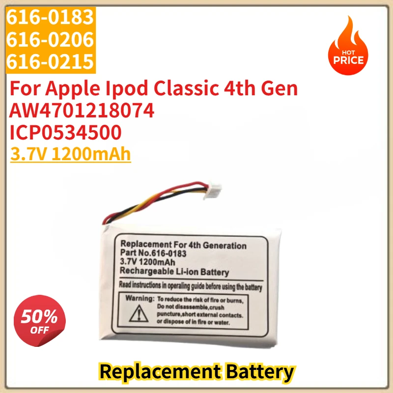 616-0206 616-0183 High Quality Battery 3.7V 1200mAh for iPod Classic 4th Gen 20GB/40GB Photo U2 A1059 Brand New
616-0206 616-0183 High Quality Battery 3.7V 1200mAh for iPod Classic 4th Gen 20GB/40GB Photo U2 A1059 Brand New
