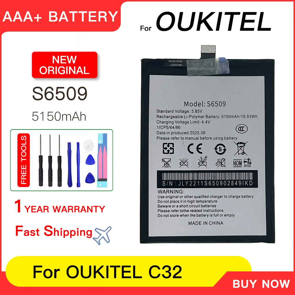 Genuine S6509 5150mAh Replacement Battery For OUKITEL C32 S6509 High Quality Replacement battery mobile batteries+free tools
Genuine S6509 5150mAh Replacement Battery For OUKITEL C32 S6509 High Quality Replacement battery mobile batteries+free tools