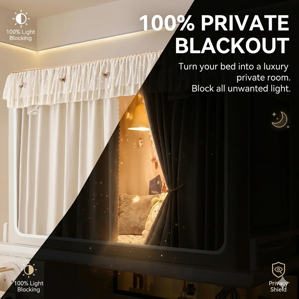 100% Blackout Dorm Bed Curtain with Mosquito Net for Student Bunk Bed Private Canopy Tent Integrated Easy Install Insect Screen
100% Blackout Dorm Bed Curtain with Mosquito Net for Student Bunk Bed Private Canopy Tent Integrated Easy Install Insect Screen