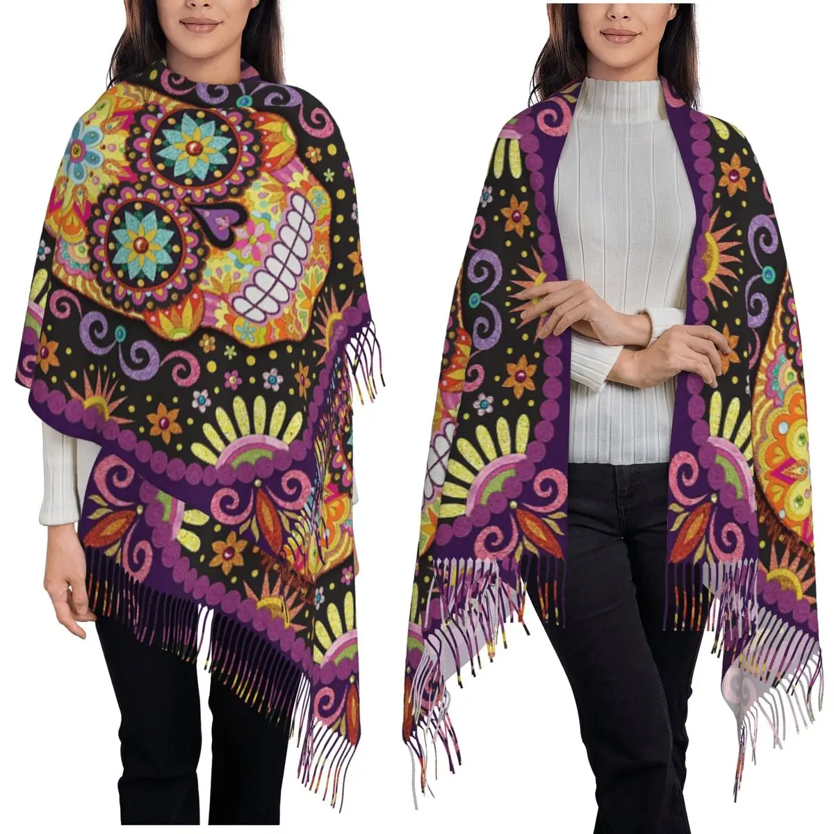 День мертвых Сахарный череп Темный шарф Шарфы с кисточками для женщин Мягкие теплые шали и накидки Большая осенне-зимняя шаль
День мертвых Сахарный череп Темный шарф Шарфы с кисточками для женщин Мягкие теплые шали и накидки Большая осенне-зимняя шаль