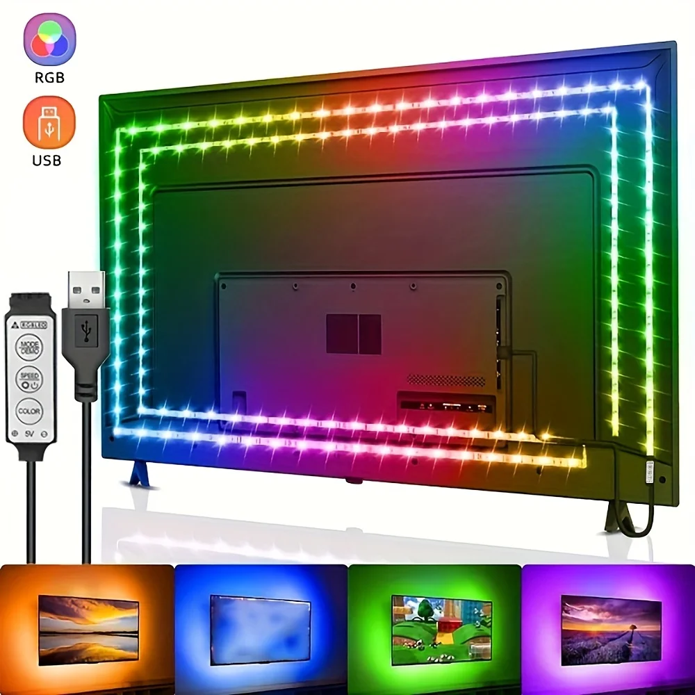 RGB LED Strip Lights TV Background 3 Keys Button Control Flexible Adhesive Tape Suitable for Game Room Halloween Christmas Decor
RGB LED Strip Lights TV Background 3 Keys Button Control Flexible Adhesive Tape Suitable for Game Room Halloween Christmas Decor