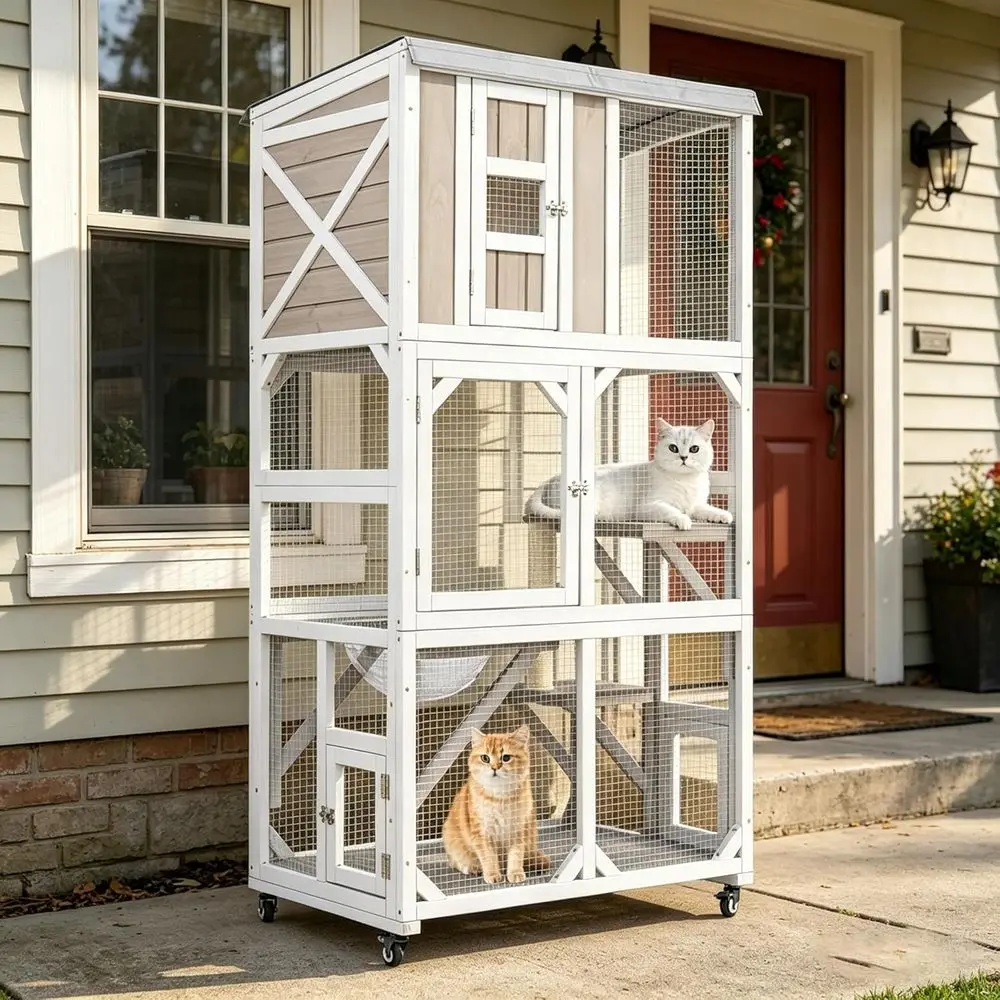 Multi-Level Wooden Outdoor Catio with Acrylic Window, Mobile Cat Enclosure for Multiple Cats
Multi-Level Wooden Outdoor Catio with Acrylic Window, Mobile Cat Enclosure for Multiple Cats
