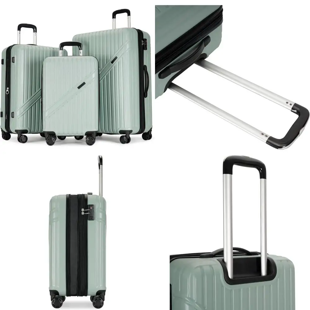 3-piece expandable suitcases set with wheels, pc+abs durable hardside luggage, tsa lock, light green
3-piece expandable suitcases set with wheels, pc+abs durable hardside luggage, tsa lock, light green