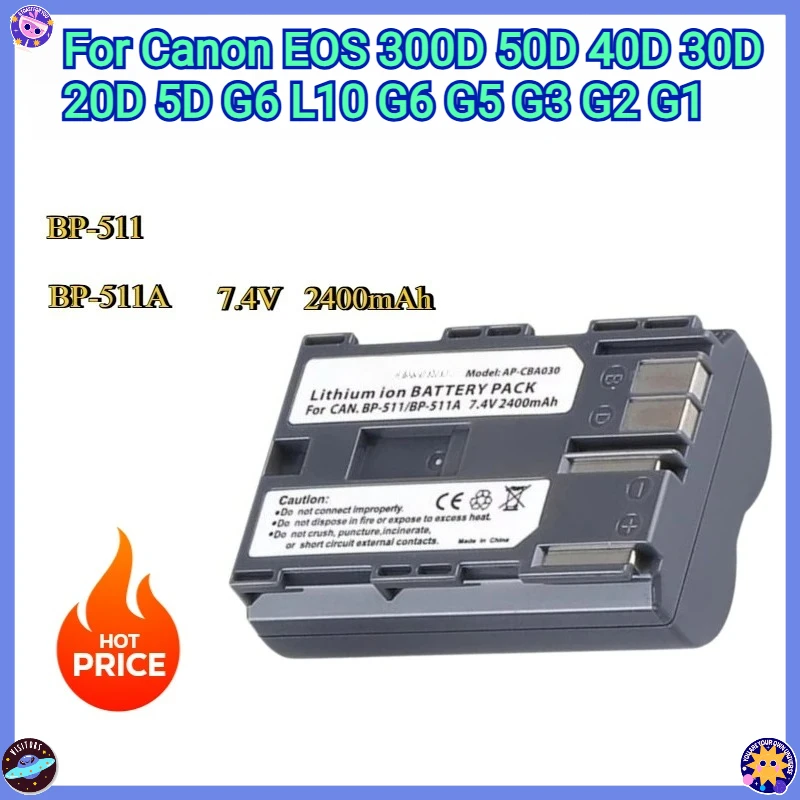 New BP-511 BP-511A Replacement battey2500mAh for Canon EOS 300D 50D 40D 30D 20D 5D G6 L10 G6 G5 G3 G2 G1 Li-Polymer
New BP-511 BP-511A Replacement battey2500mAh for Canon EOS 300D 50D 40D 30D 20D 5D G6 L10 G6 G5 G3 G2 G1 Li-Polymer