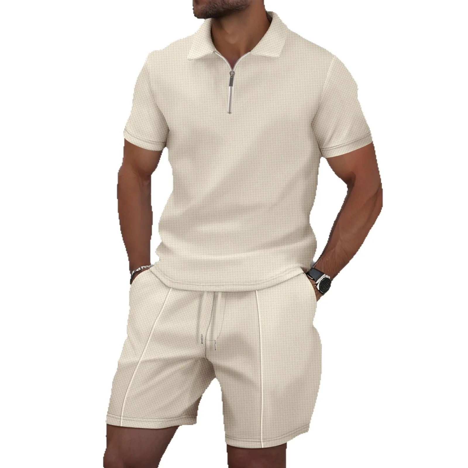 Men's Summer Waffle Stand Collar Zipper Solid Color Short Sleeve Outdoor Leisure Suit Short Shorts
Men's Summer Waffle Stand Collar Zipper Solid Color Short Sleeve Outdoor Leisure Suit Short Shorts