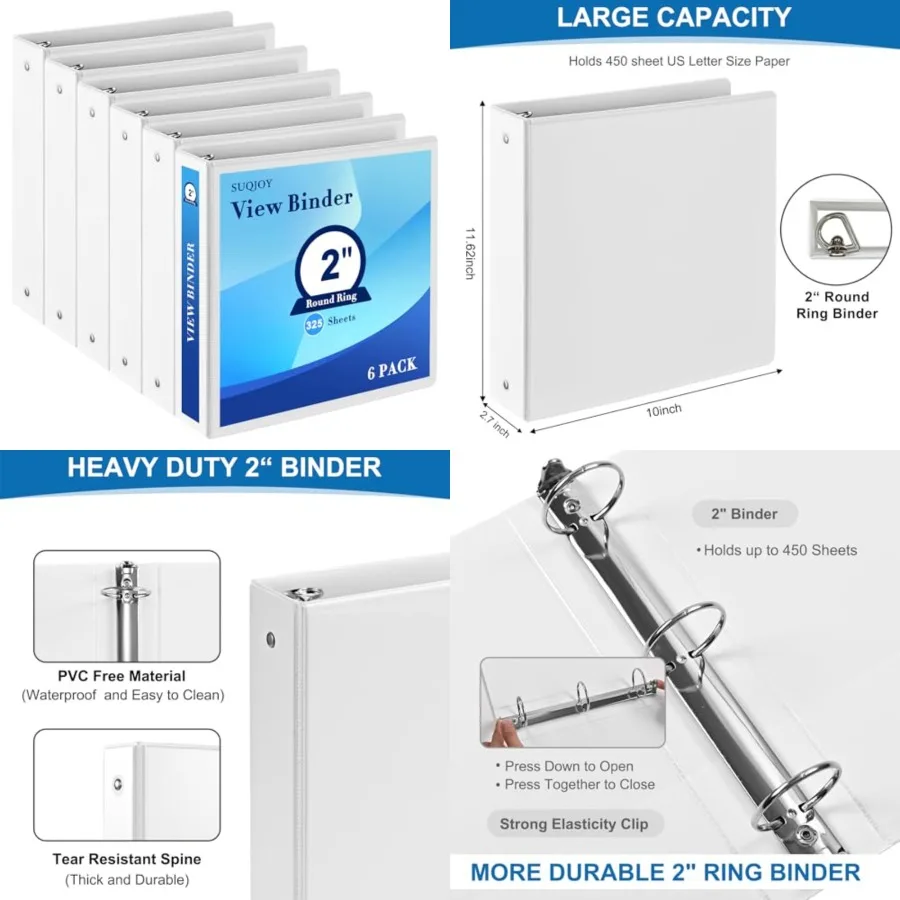 3-Ring Binder,"Round Rg Bder with side Pockets, 6 Pack Binders, Clear View Cover, Holds Up to 450 Sheets 8.5" x 11" Paper Durab
3-Ring Binder,"Round Rg Bder with side Pockets, 6 Pack Binders, Clear View Cover, Holds Up to 450 Sheets 8.5" x 11" Paper Durab