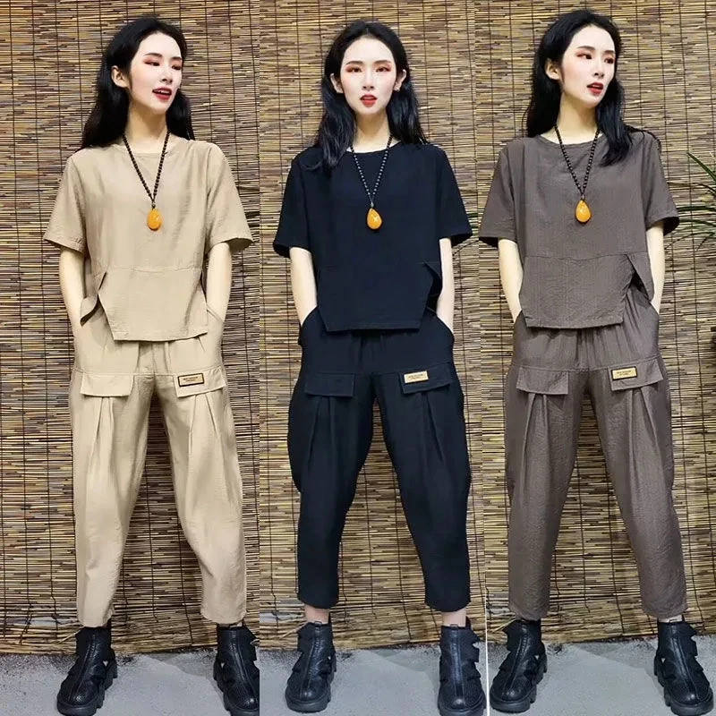 New Women Pants 2-Piece Set 2022 Female Summer Set Lady Loose Tops+ Wide leg Pants Two-Piece Suit Short Sleeve Suit Lady XL-5XL
New Women Pants 2-Piece Set 2022 Female Summer Set Lady Loose Tops+ Wide leg Pants Two-Piece Suit Short Sleeve Suit Lady XL-5XL