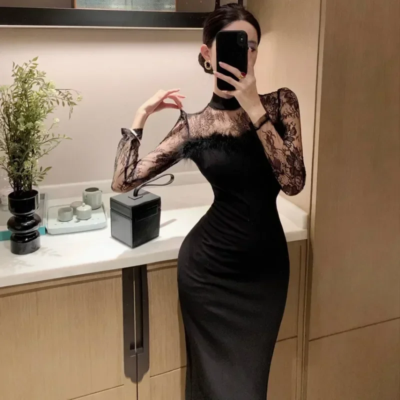 Sexy Black Dress Spring New Slimming Bodycon Dresses Elegant Lace Patchwork Round Neck Solid Casual Vestidos E6285
Sexy Black Dress Spring New Slimming Bodycon Dresses Elegant Lace Patchwork Round Neck Solid Casual Vestidos E6285