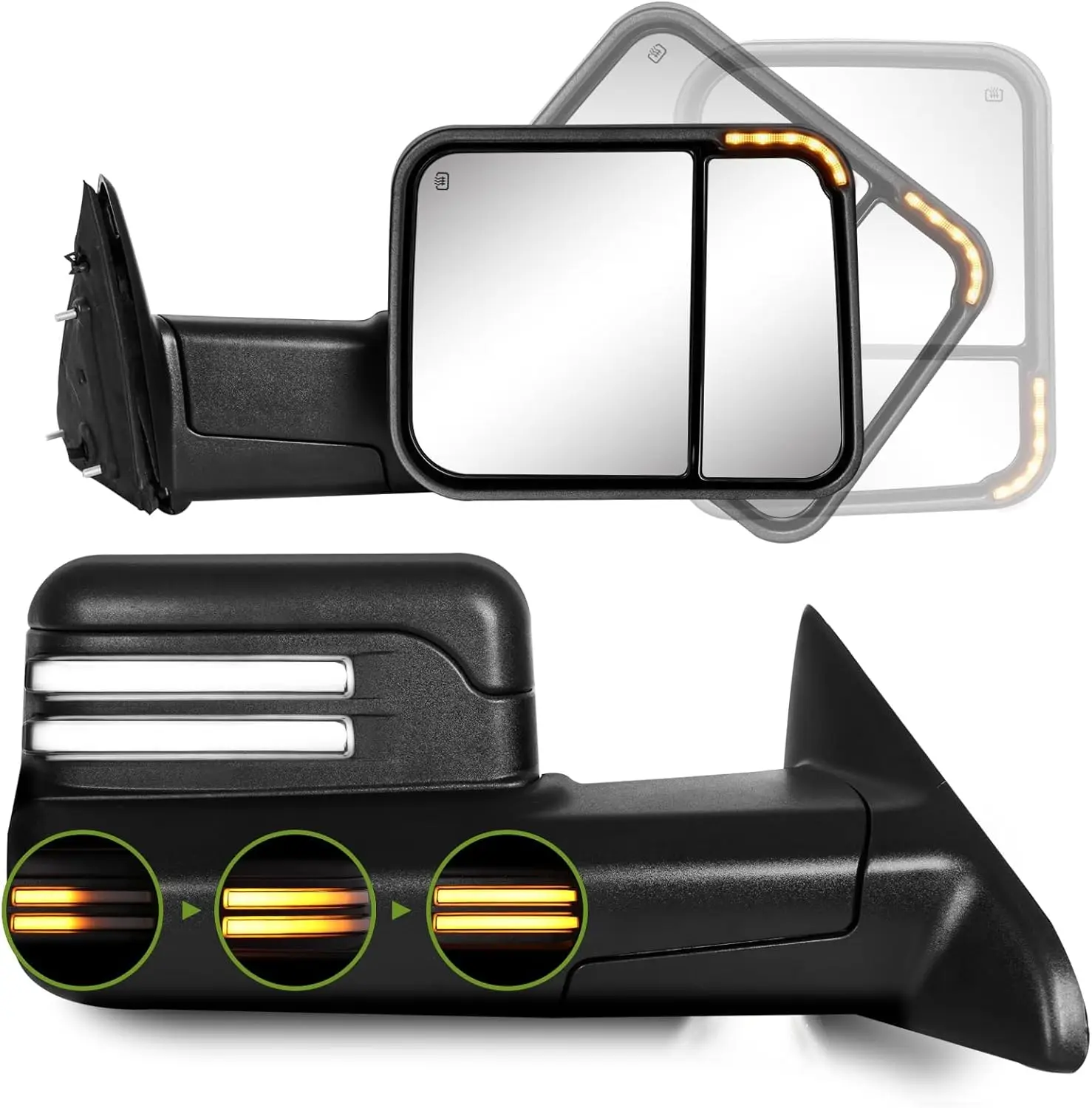 Towing for Dodge Ram Models, Power Heated with Dynamic Turn Signal Running Lights Puddle Lamp, Pair Set
Towing for Dodge Ram Models, Power Heated with Dynamic Turn Signal Running Lights Puddle Lamp, Pair Set
