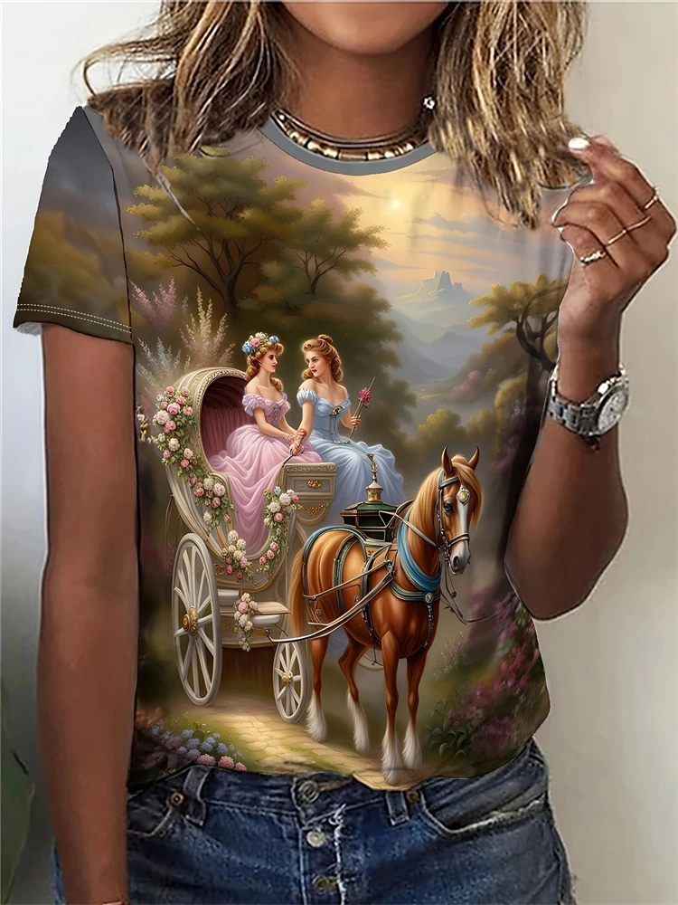 Summer Fashion Short Sleeve Women's T-Shirt 3D Beautiful Princess Pattern Round Neck T-Shirt Comfortable Breathable Top
Summer Fashion Short Sleeve Women's T-Shirt 3D Beautiful Princess Pattern Round Neck T-Shirt Comfortable Breathable Top