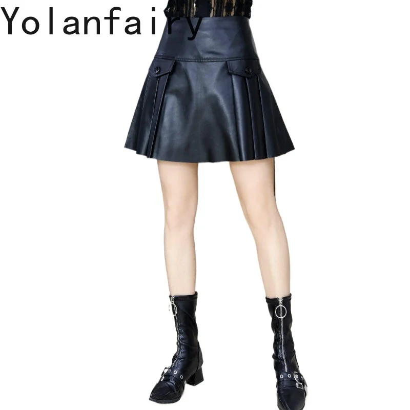 YOLANFAIRY New Autumn Women Genuine Sheepskin Mini Skirt Purple High Waist Umbrella Pleated Short Half Skirt Real Leather Skirts
YOLANFAIRY New Autumn Women Genuine Sheepskin Mini Skirt Purple High Waist Umbrella Pleated Short Half Skirt Real Leather Skirts