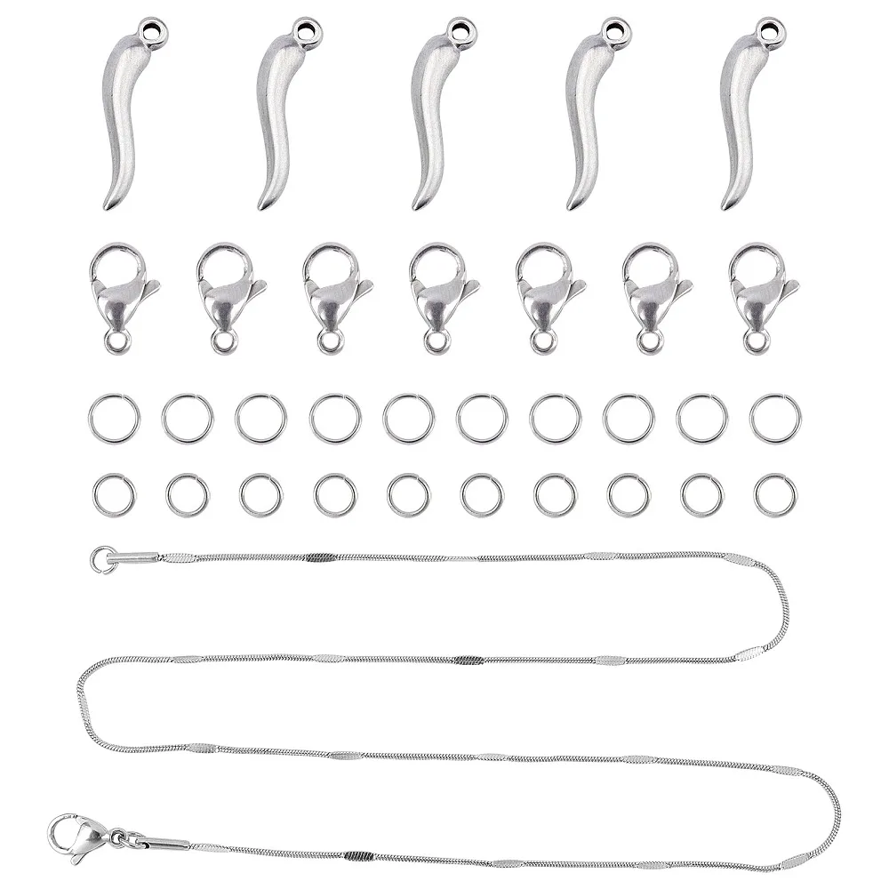DIY Necklace Making Kits with 304 Stainless Steel Snake Chain Necklaces Horn of Plenty Italian Horn Cornicello Pendants
DIY Necklace Making Kits with 304 Stainless Steel Snake Chain Necklaces Horn of Plenty Italian Horn Cornicello Pendants