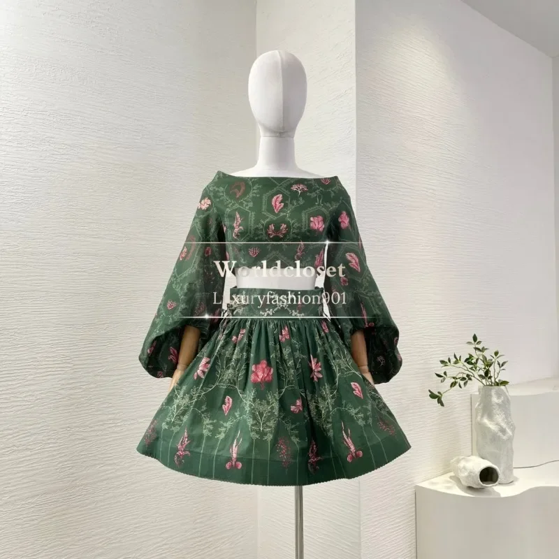 Green Botanic Print Embroidery Beading Mini Skirt Off The Shoulder Blouses Tops Sets Quality Highest Linen 2025
Green Botanic Print Embroidery Beading Mini Skirt Off The Shoulder Blouses Tops Sets Quality Highest Linen 2025
