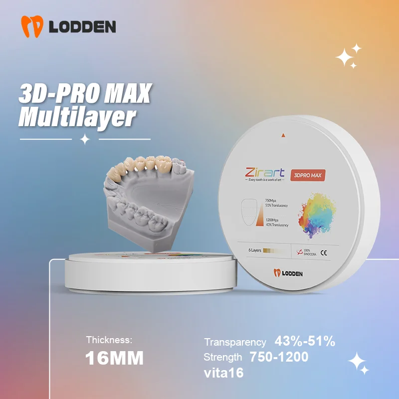 LODDEN 1200PMa 6 Layers Disc 3D PRO MAX Multilayer Zirconia Blocks 98x16mm for CAD/CAM System Dentistry Dentures Materials
LODDEN 1200PMa 6 Layers Disc 3D PRO MAX Multilayer Zirconia Blocks 98x16mm for CAD/CAM System Dentistry Dentures Materials