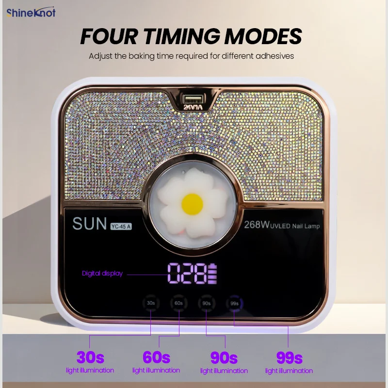 SHINEKNOT 268W High-Power Rechargeable Nail Lamp Intellisense 45 LED Lights UV Gel Curing Lamp 365NM-405NM Two Lighting Modes
SHINEKNOT 268W High-Power Rechargeable Nail Lamp Intellisense 45 LED Lights UV Gel Curing Lamp 365NM-405NM Two Lighting Modes