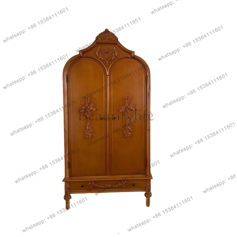 American carved vintage distressed French solid wood wardrobe living room storage furniture
American carved vintage distressed French solid wood wardrobe living room storage furniture