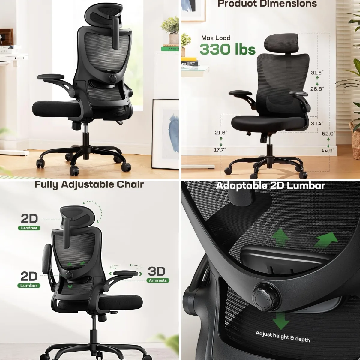 Ergonomic Office Chair: Office Desk Chair with High Back Mesh and Adjustable Lumbar Support Rolling Work Swivel Task Chairs with
Ergonomic Office Chair: Office Desk Chair with High Back Mesh and Adjustable Lumbar Support Rolling Work Swivel Task Chairs with