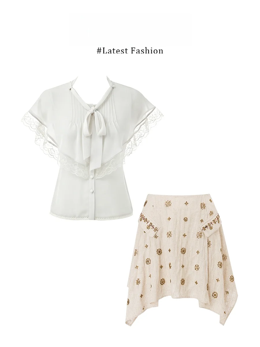 Parkyeon Women's Fashionable Shirt And Skirt Set with Bow Tie And Lace Trim Casual Loose Fit Summer Outfit Polyester Fiber
Parkyeon Women's Fashionable Shirt And Skirt Set with Bow Tie And Lace Trim Casual Loose Fit Summer Outfit Polyester Fiber