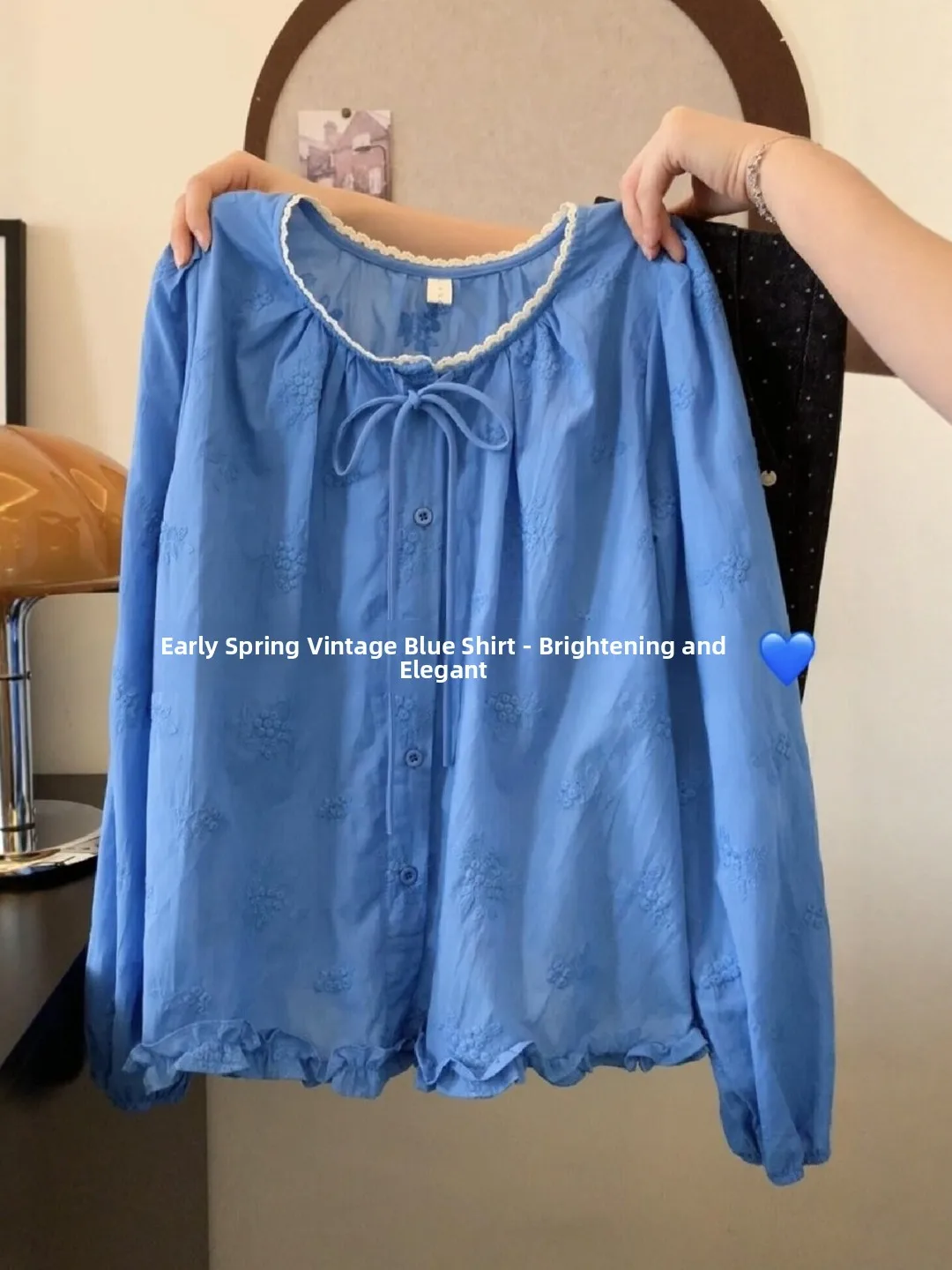 Klein Blue Embroidered Floral Long Sve irt Women's Spring Summer Loose Lazy irt Chic White Top French Sle Lace Detail
Klein Blue Embroidered Floral Long Sve irt Women's Spring Summer Loose Lazy irt Chic White Top French Sle Lace Detail