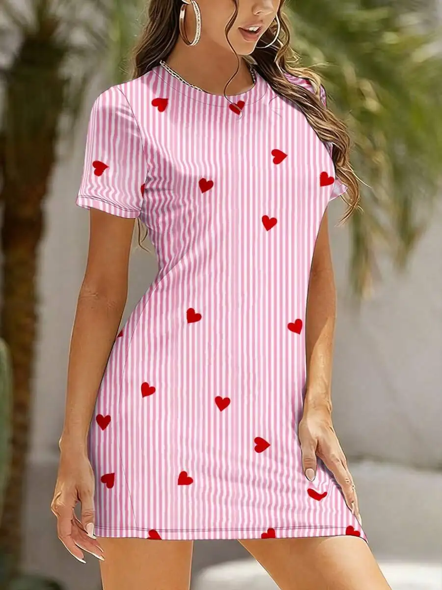 Pink Striped Heart Print Short Sleeve Bodycon Dress For Women Summer Casual Outfit
Pink Striped Heart Print Short Sleeve Bodycon Dress For Women Summer Casual Outfit