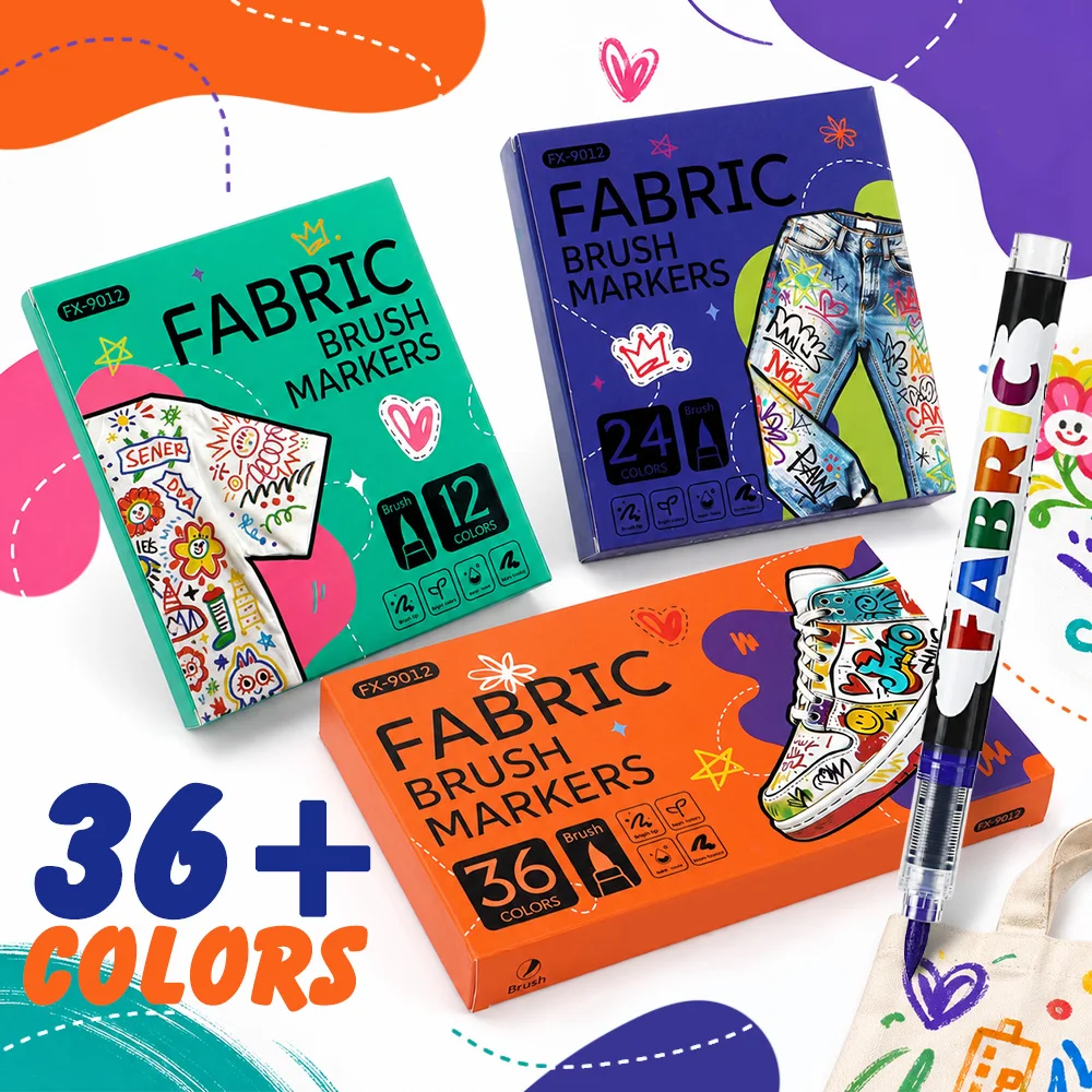 12/24/36 Colors Fabric Markers Waterproof Permanent Fabric Paint Pens Brush Tip T-Shirt Shoes Canvas Bag DIY Graffiti Art Crafts
12/24/36 Colors Fabric Markers Waterproof Permanent Fabric Paint Pens Brush Tip T-Shirt Shoes Canvas Bag DIY Graffiti Art Crafts