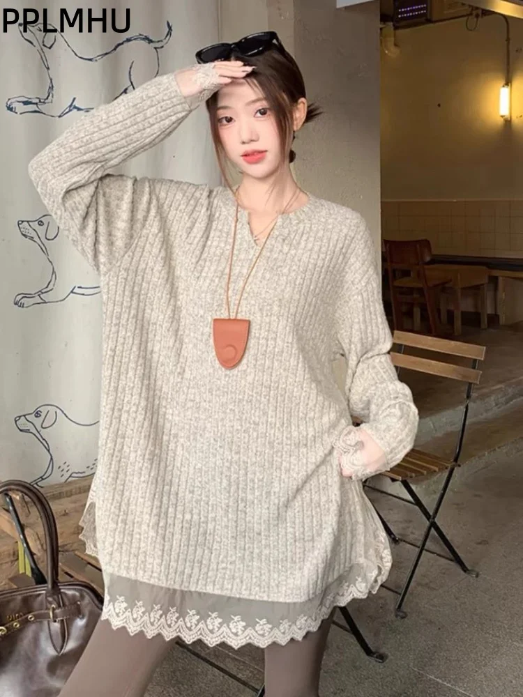 Кружевной лоскутный вязаный свитер с v-образным вырезом, мешковатые лоскутные женские повседневные модные мягкие теплые пуловеры с длинными рукавами, джемперы
Кружевной лоскутный вязаный свитер с v-образным вырезом, мешковатые лоскутные женские повседневные модные мягкие теплые пуловеры с длинными рукавами, джемперы