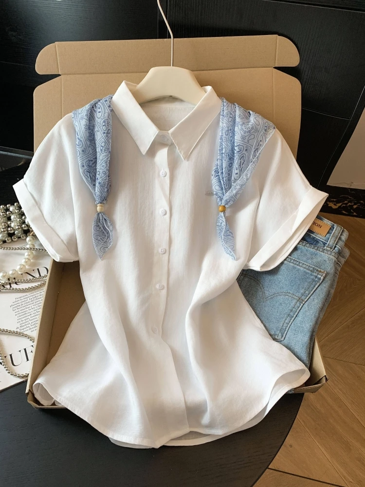 Korean Style Women's Neck Short Sleeve Shirt Summer New Gentle Wind Anti-Aging Top Self-Preservation Silk Scarf Included
Korean Style Women's Neck Short Sleeve Shirt Summer New Gentle Wind Anti-Aging Top Self-Preservation Silk Scarf Included