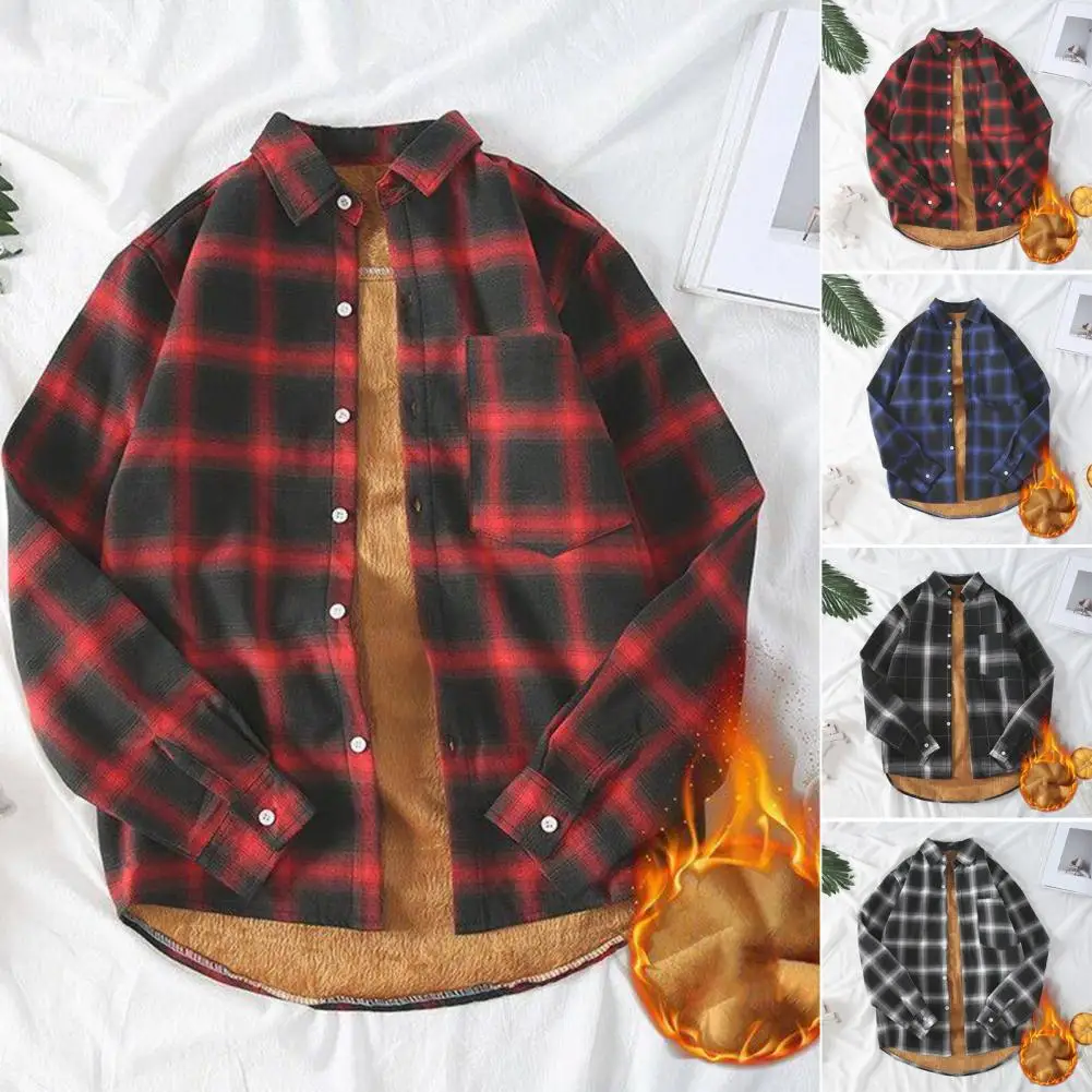 Men Loose Fit Plaid Shirt Plush Lapel Men's Cardigan with Plaid Print Color Matching Buttons for Fall Winter Long Sleeve
Men Loose Fit Plaid Shirt Plush Lapel Men's Cardigan with Plaid Print Color Matching Buttons for Fall Winter Long Sleeve