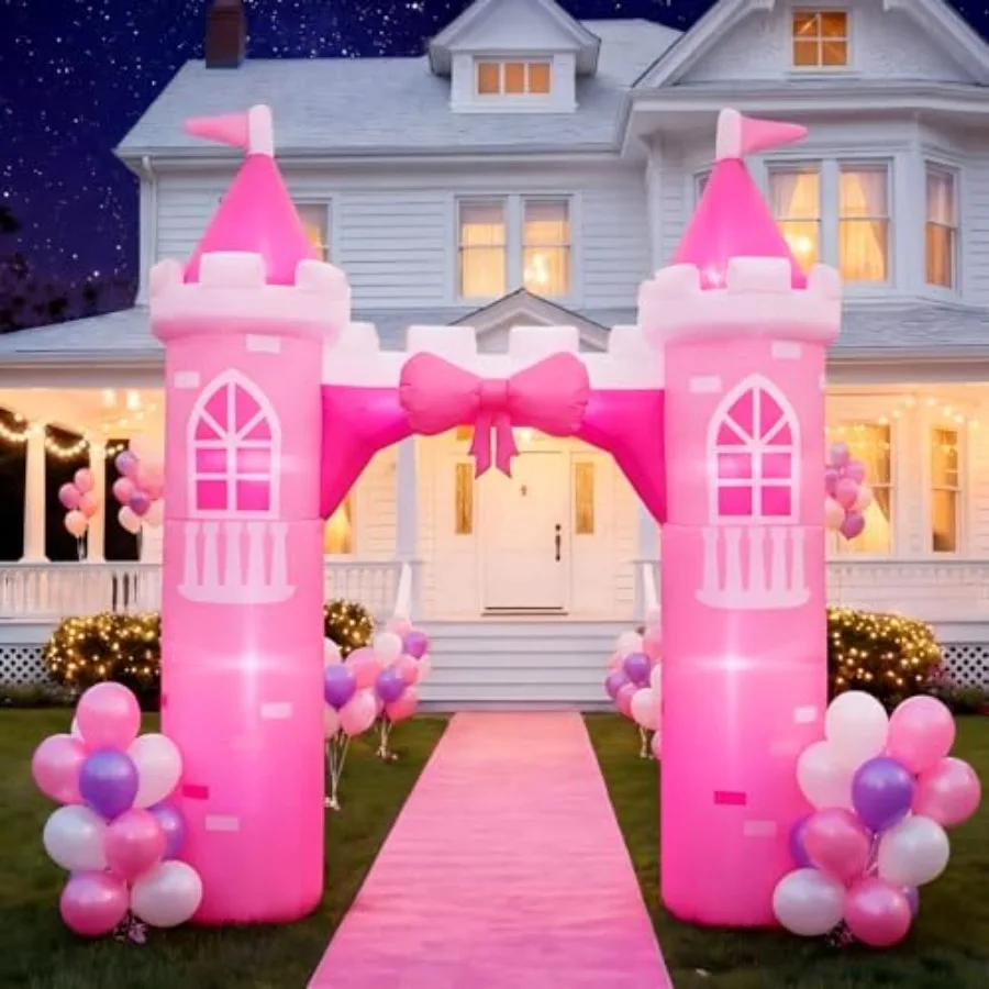 10ft Princess Inflatables Arch Decoration for outdoor yard party, pink castle made of durable PVC, built-in LED light blower, i
10ft Princess Inflatables Arch Decoration for outdoor yard party, pink castle made of durable PVC, built-in LED light blower, i