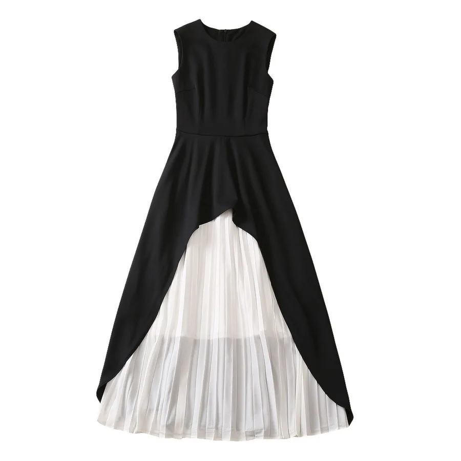 European and American women's clothing new summer Round neck Sleeveless black and white patchwork Fashion pleated dress XXL
European and American women's clothing new summer Round neck Sleeveless black and white patchwork Fashion pleated dress XXL