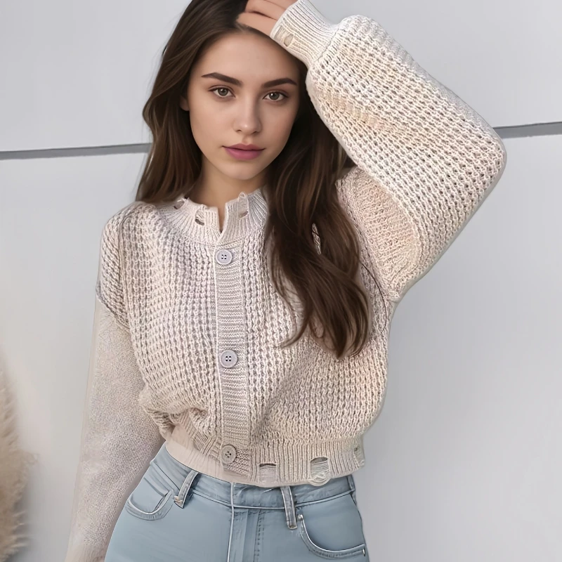 Новая женская одежда, кардиган с круглым вырезом, свитер с рукавами-фонариками, элегантная модная однобортная трикотажная куртка
Новая женская одежда, кардиган с круглым вырезом, свитер с рукавами-фонариками, элегантная модная однобортная трикотажная куртка