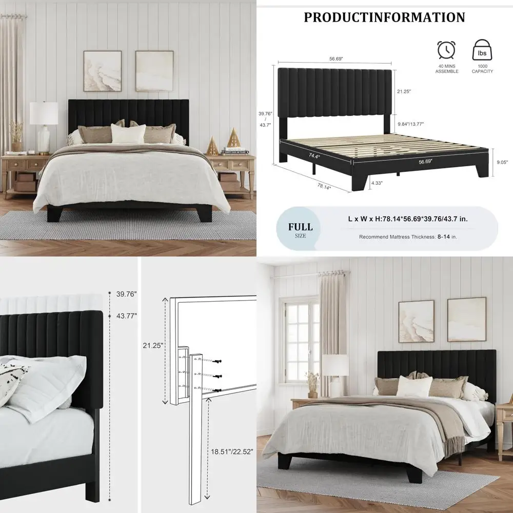 Velvet-Covered Platform Bed Frame with Adjustable Tufted Headboard, Sturdy Construction and Slat Support, Silent Operation, No B
Velvet-Covered Platform Bed Frame with Adjustable Tufted Headboard, Sturdy Construction and Slat Support, Silent Operation, No B