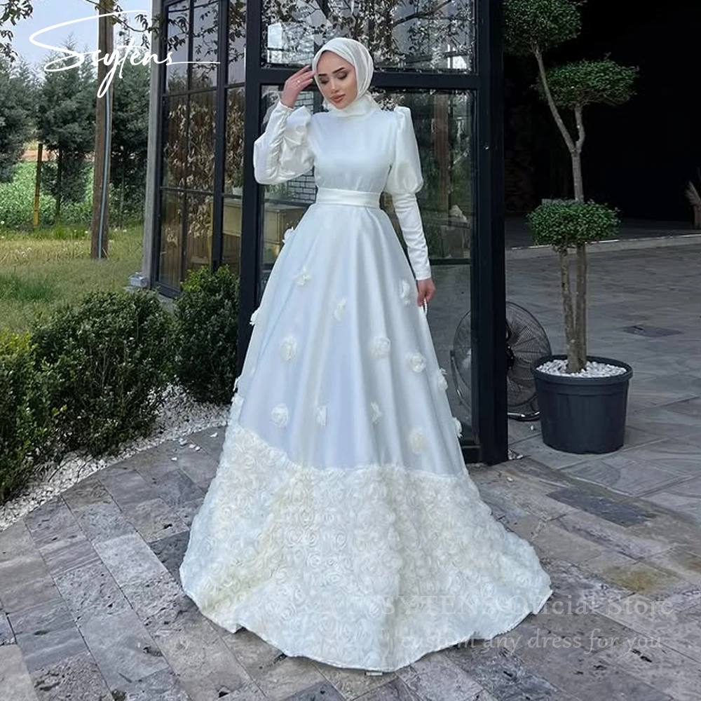 SSYTENS Luxury Muslim Wedding Dresses with Long Sleeves Customized A Line Bridal Gowns hijab Elegant 3D Flowers Bride Dresses
SSYTENS Luxury Muslim Wedding Dresses with Long Sleeves Customized A Line Bridal Gowns hijab Elegant 3D Flowers Bride Dresses